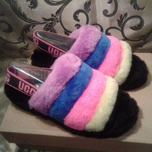 UGG WOMEN SLIPPERS HOUSE SLIDE SHOES SIZE 8 MULTICOLOR SHEEP LAMBSKIN WOOL